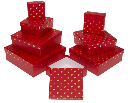 red coloured gift boxes, Shiny Hearts,