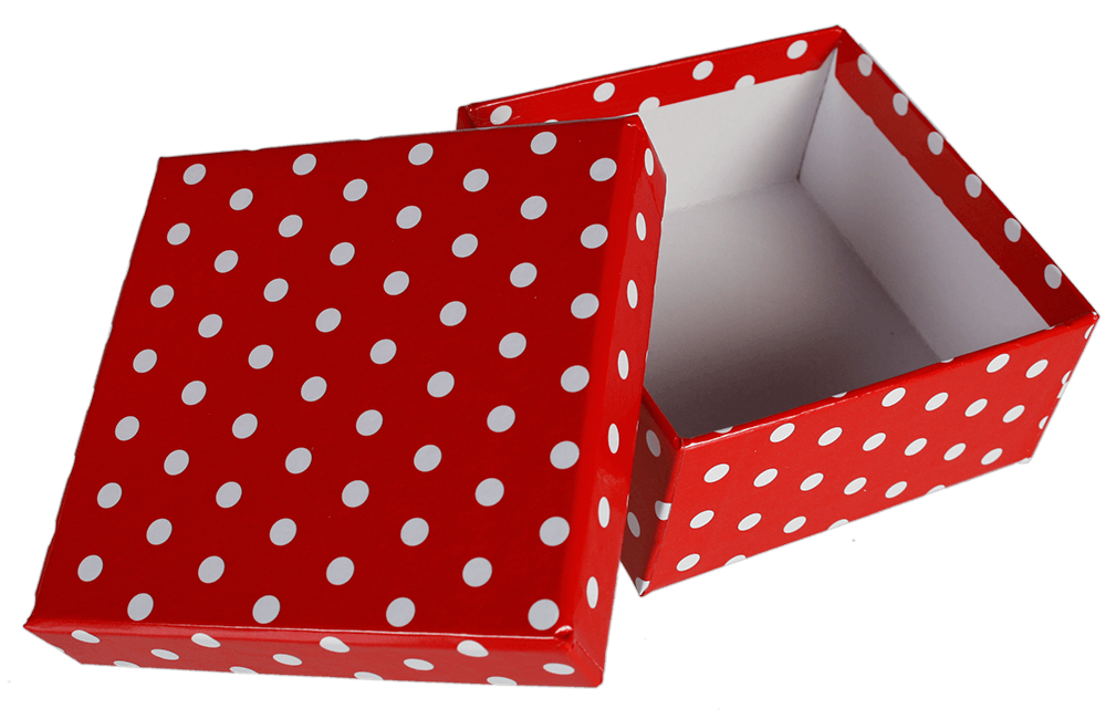Red gift boxes with white dots,