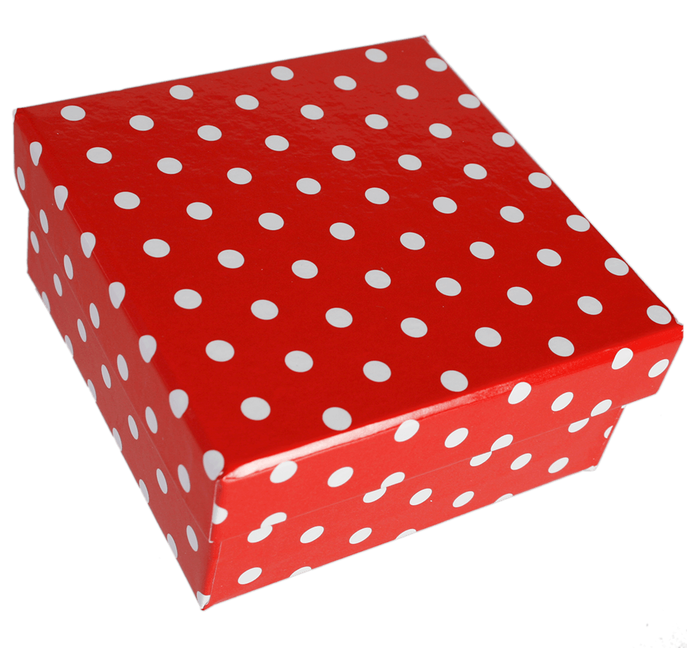 Red gift boxes with white dots,