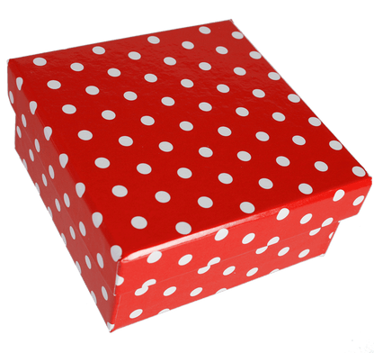 Red gift boxes with white dots,