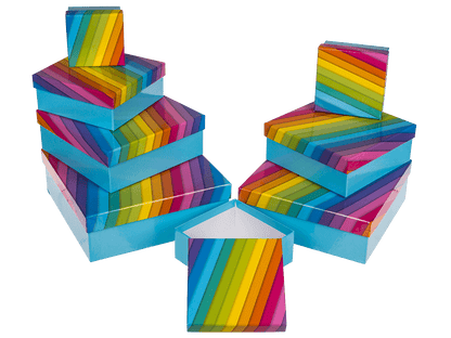 Light blue gift box with rainbow,