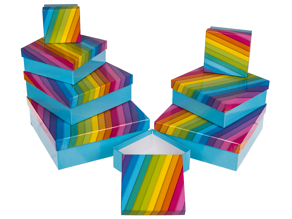 Light blue gift box with rainbow,