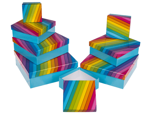 Light blue gift box with rainbow,