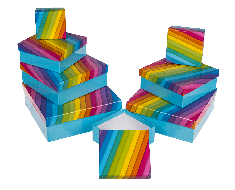 Light blue gift box with rainbow,