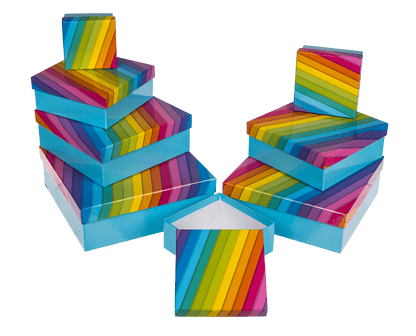 Light blue gift box with rainbow,