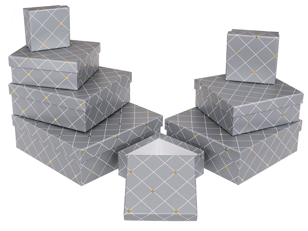 Grey mattfinished gift box, with gold dots,