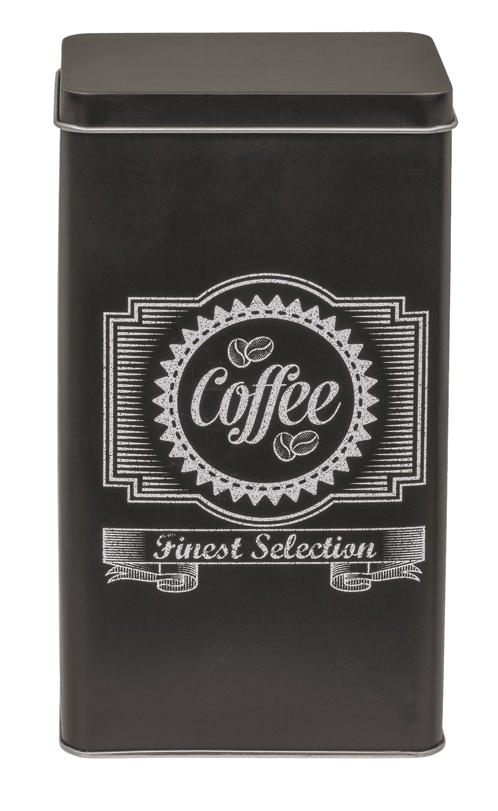 Black rectangular tin box, Coffee, Tea & Sugar,