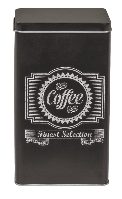 Black rectangular tin box, Coffee, Tea & Sugar,