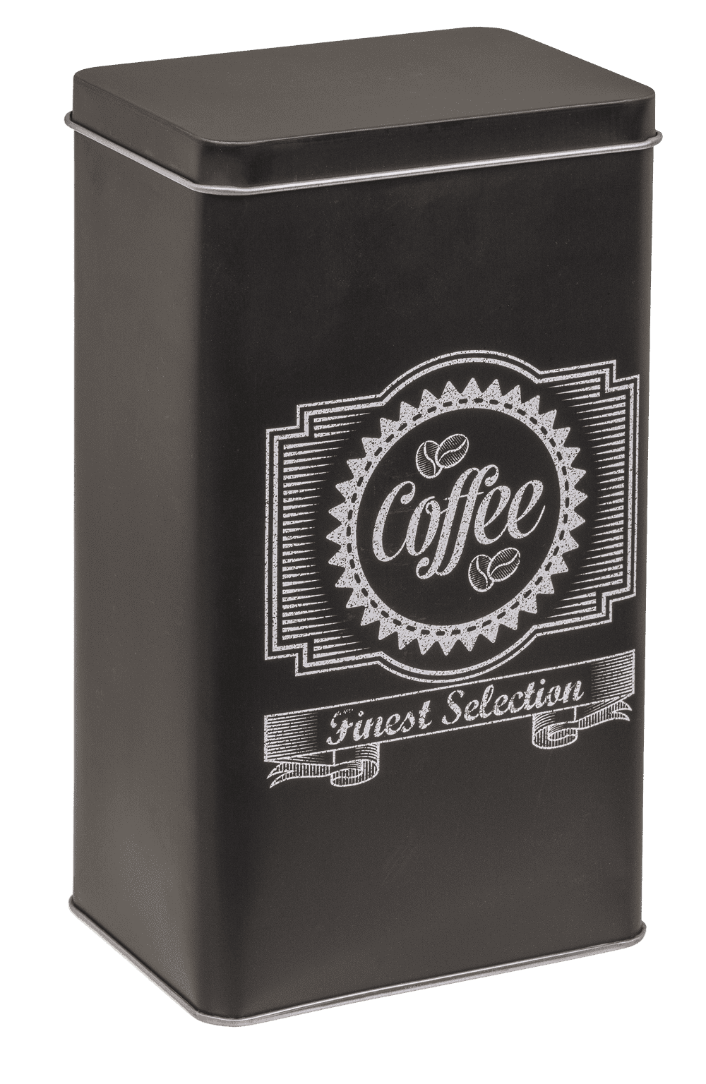 Black rectangular tin box, Coffee, Tea & Sugar,
