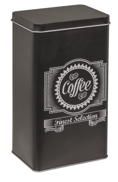 Black rectangular tin box, Coffee, Tea & Sugar,