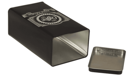 Black rectangular tin box, Coffee, Tea & Sugar,