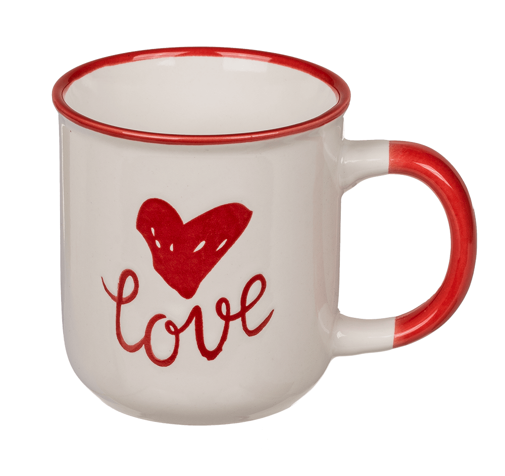 New bone china mug, red heart & I love you,