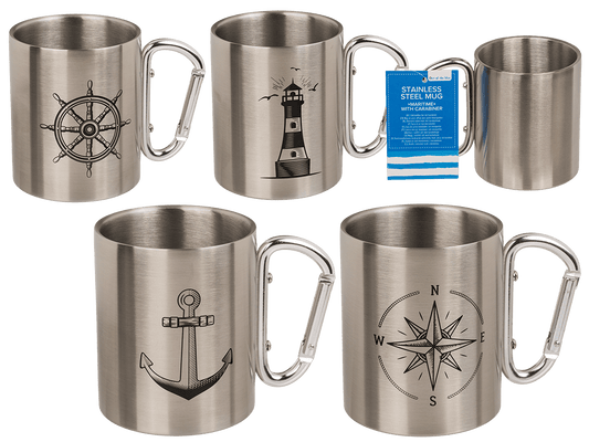 Stainless steel mug with carabiner, Maritime,