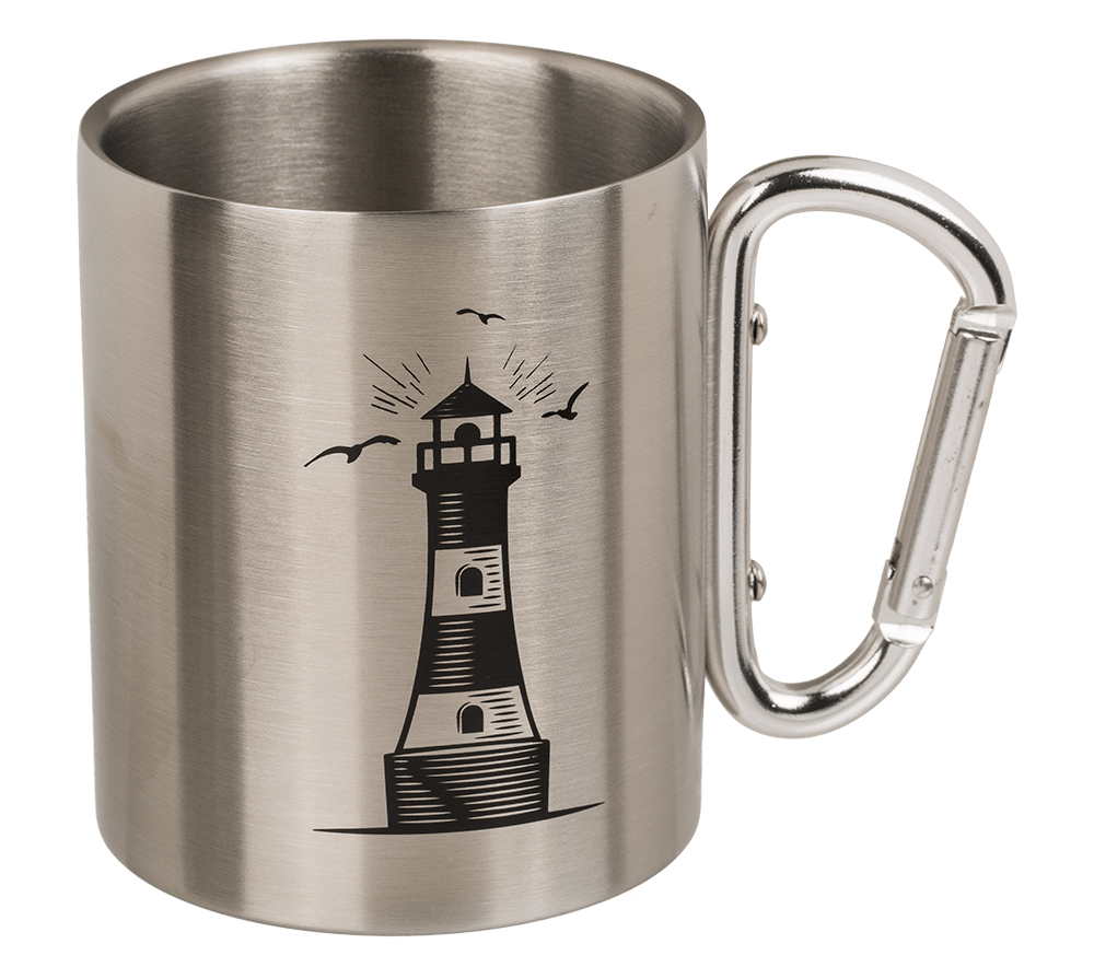 Stainless steel mug with carabiner, Maritime,