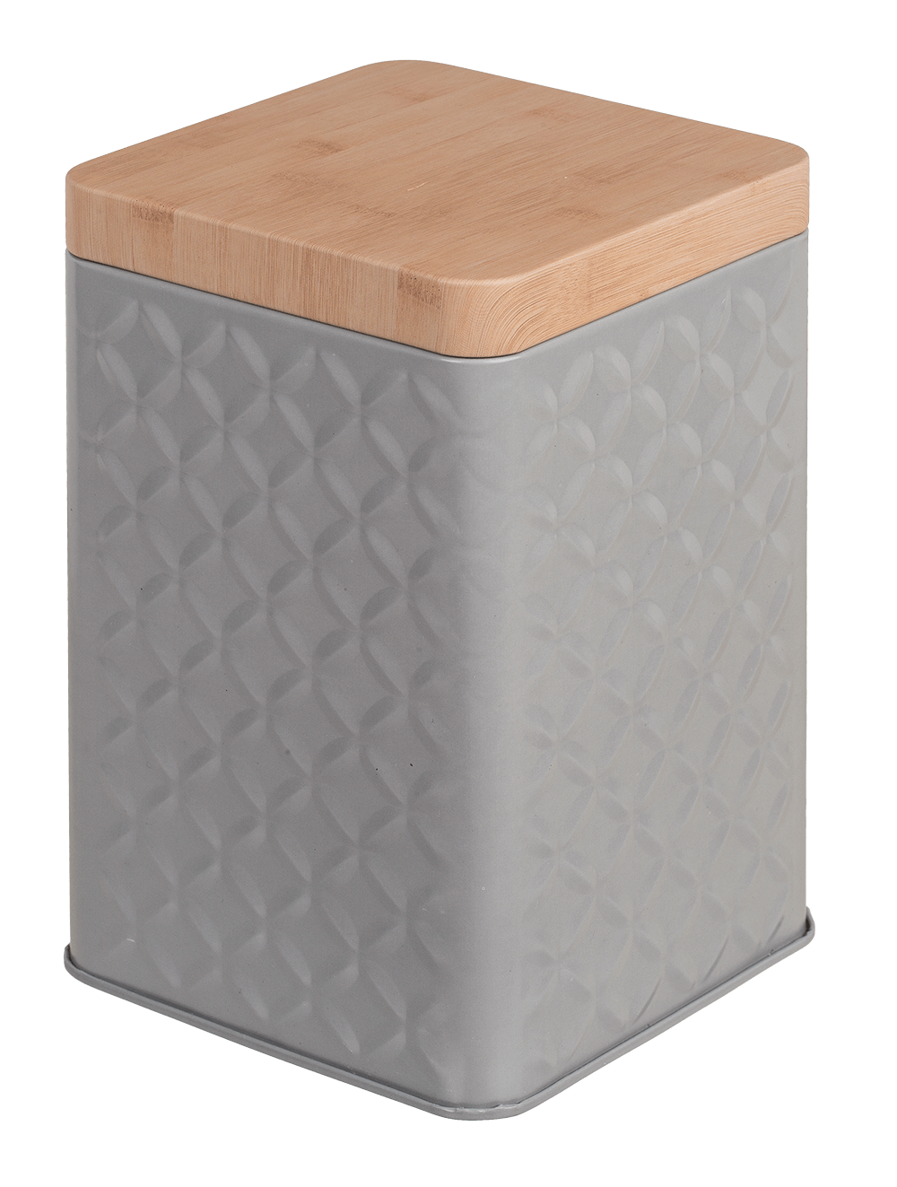 Rectangular tin box with bamboo look cover,