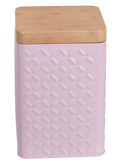 Rectangular tin box with bamboo look cover,