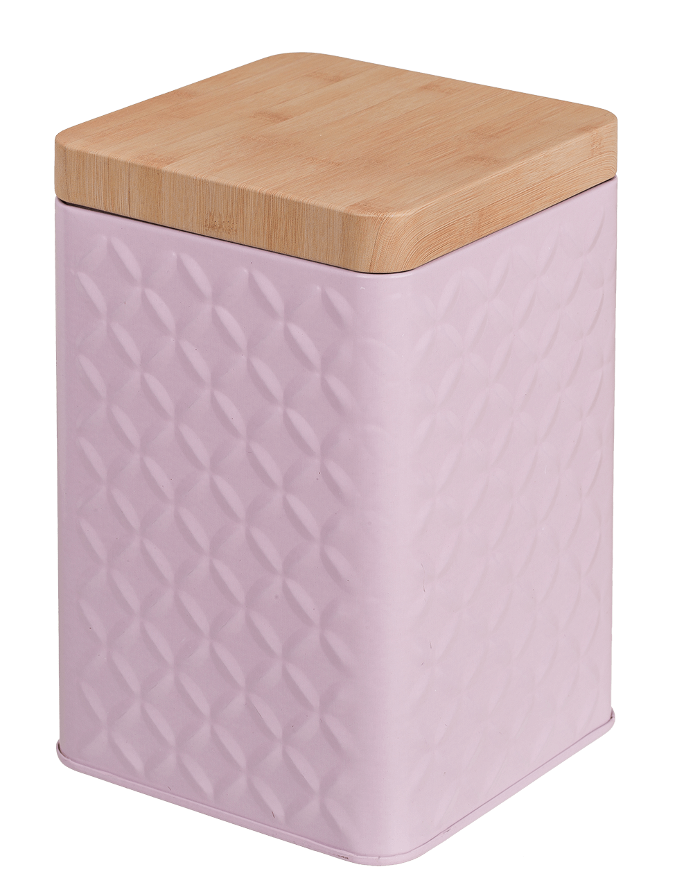Rectangular tin box with bamboo look cover,