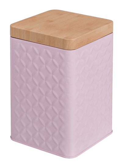 Rectangular tin box with bamboo look cover,