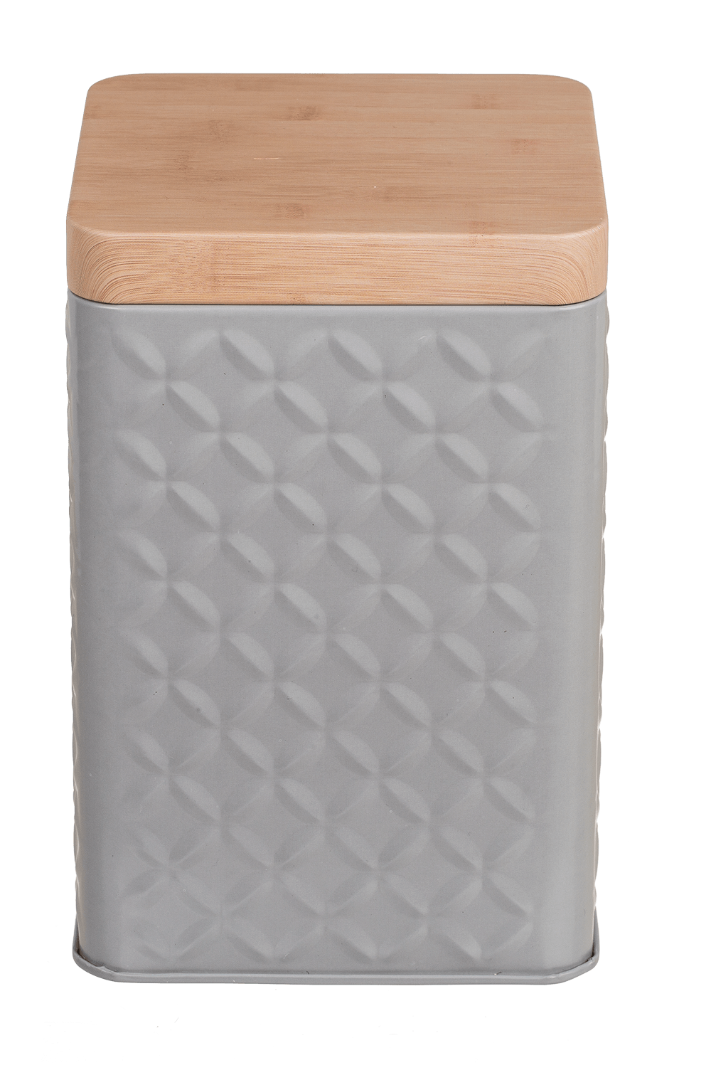 Rectangular tin box with bamboo look cover,