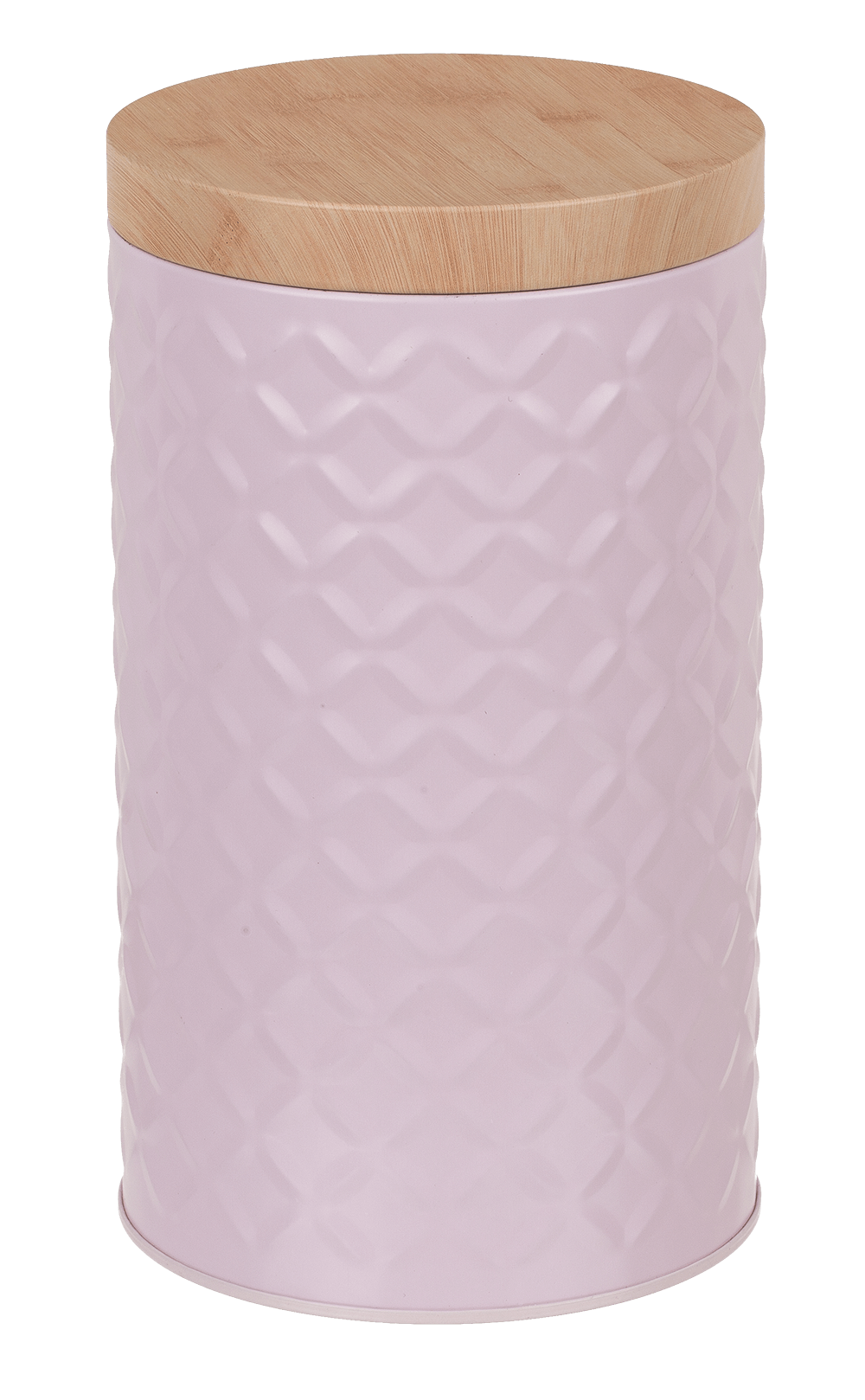 Round tin box with bamboo look cover,