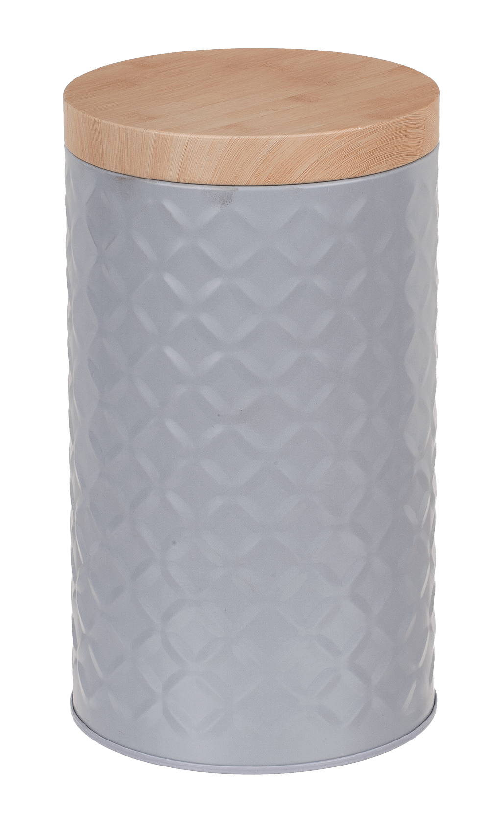 Round tin box with bamboo look cover,