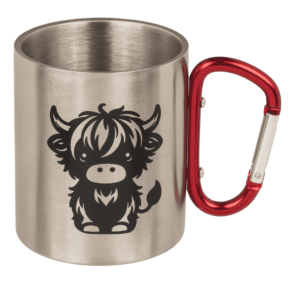 Stainless steel mug with 2 colored carabiner,