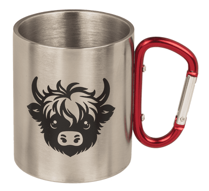 Stainless steel mug with 2 colored carabiner,