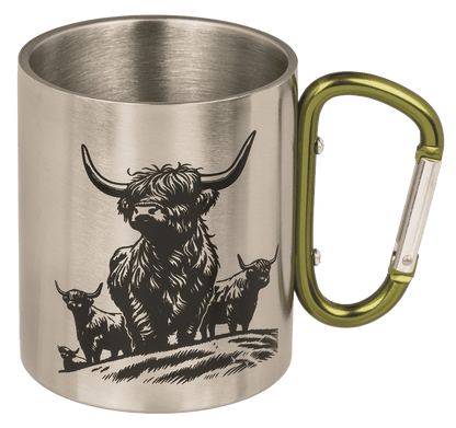 Stainless steel mug with 2 colored carabiner,