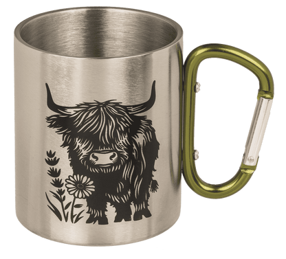 Stainless steel mug with 2 colored carabiner,