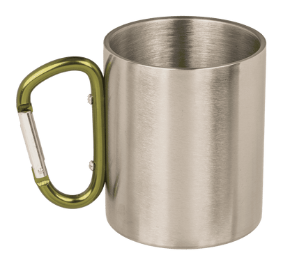 Stainless steel mug with 2 colored carabiner,