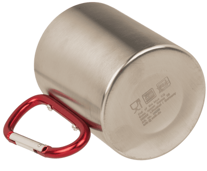 Stainless steel mug with 2 colored carabiner,