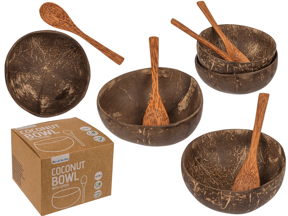 Coconut Bowl, set of 2 with 2 spoons,