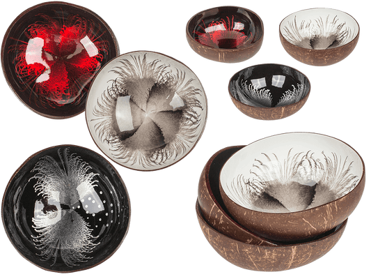 Coconut bowl, painted, 3 assorted,