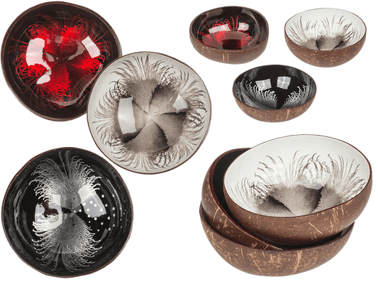 Coconut bowl, painted, 3 assorted,