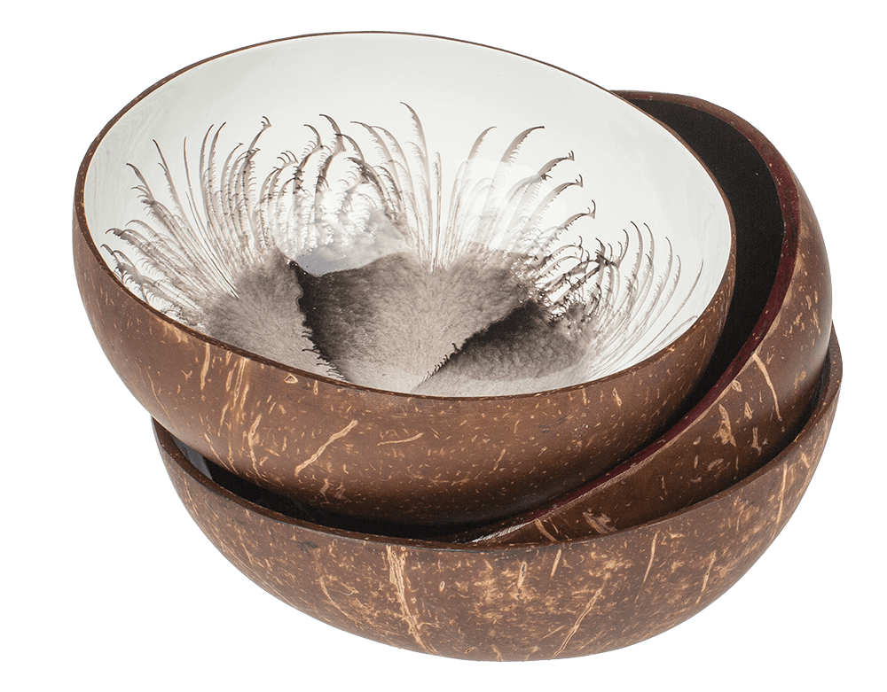 Coconut bowl, painted, 3 assorted,