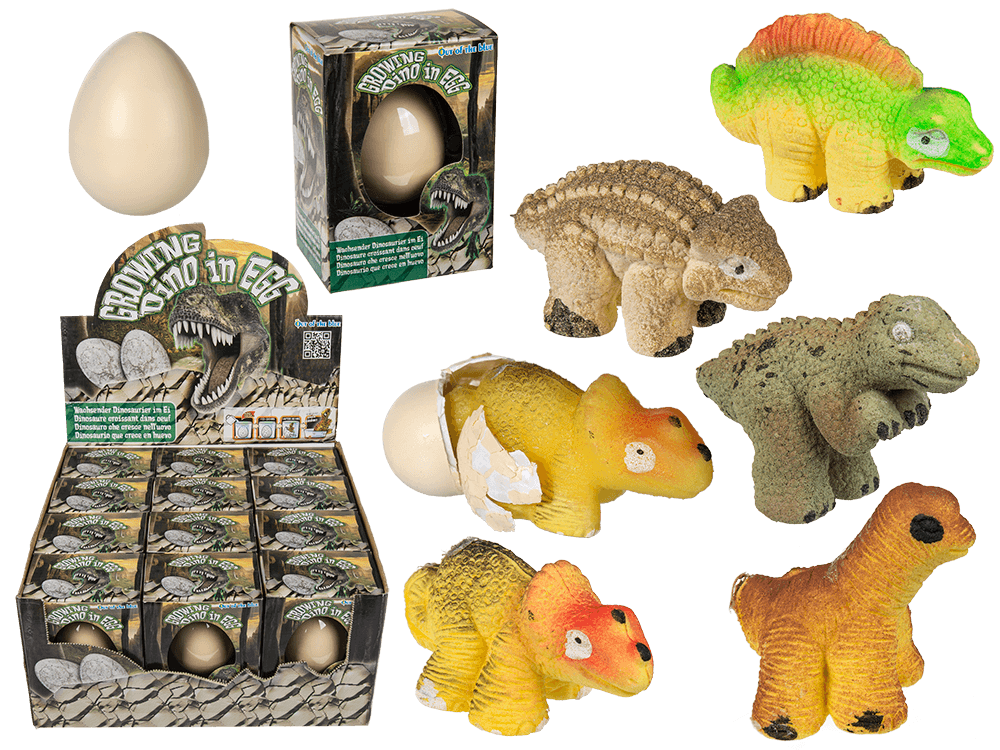Growing mini dinosaur in egg,
