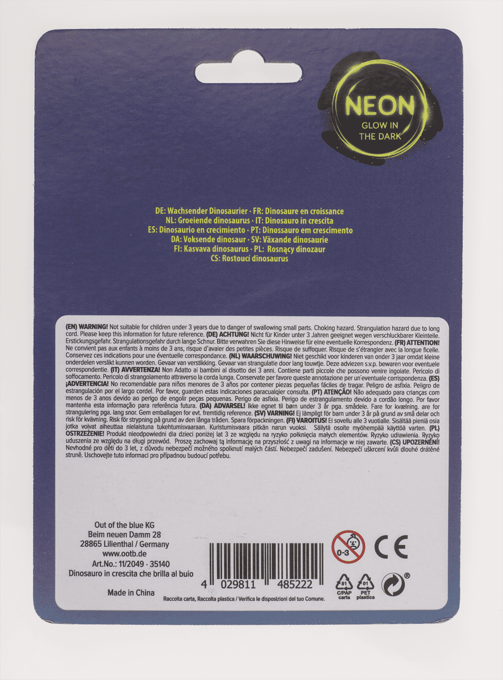 Growing Dinosaur, Glow in the Dark,