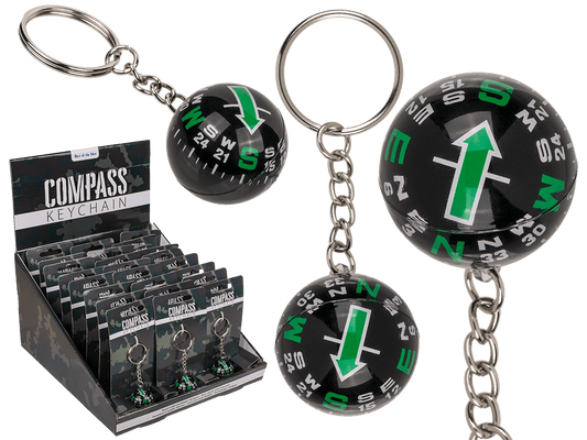 Metal key chain, compass,