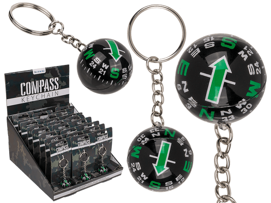 Metal key chain, compass,