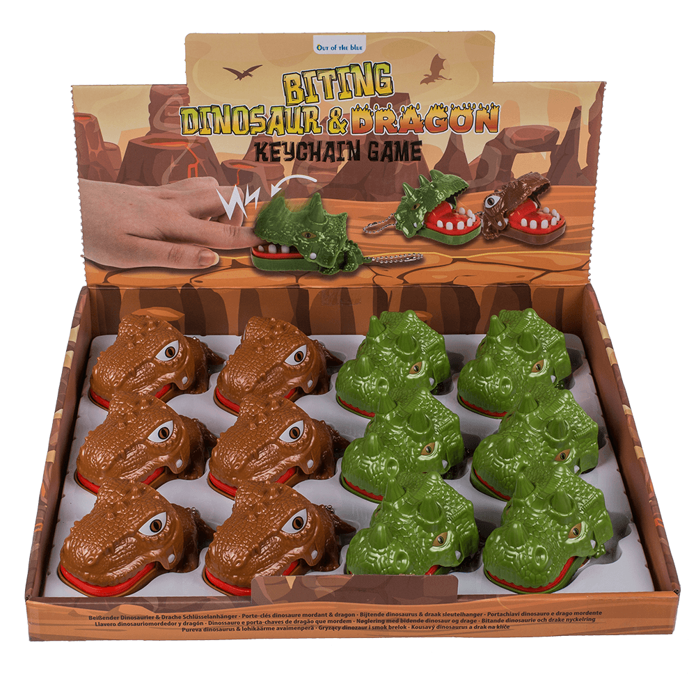 Metal keychain, Biting Dinosaur & Dragon,