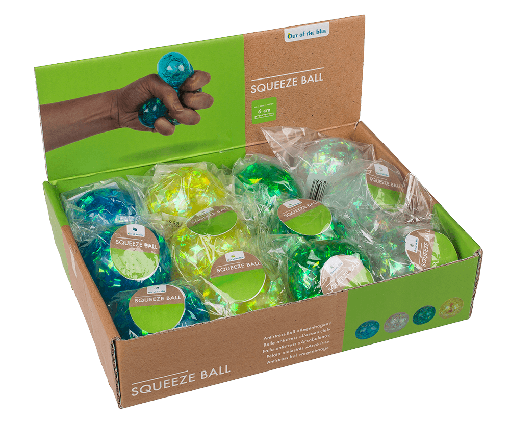 12-0802_002_vormuster.png Kleurige squeeze balls in een displaydoos, 6 cm groot, 12 stuks in verschillende kleuren.
