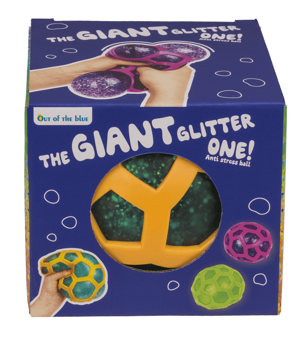 Squeeze-Ball im Gummi-Netz, Glitter,  ca. 12 cm,