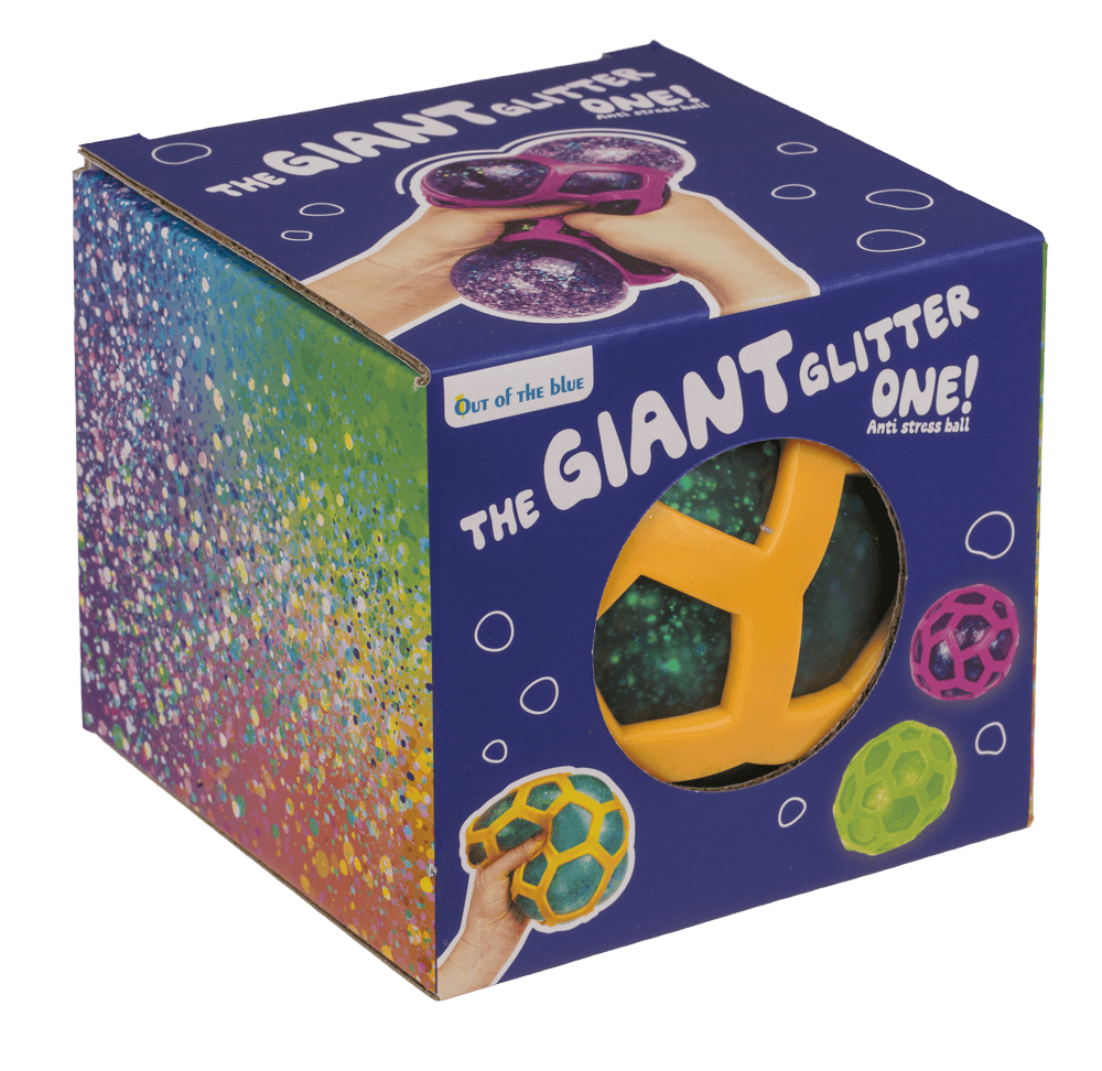 Squeeze-Ball im Gummi-Netz, Glitter,  ca. 12 cm,