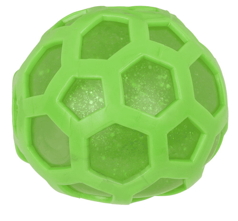 Squeeze-Ball im Gummi-Netz, Glitter,  ca. 12 cm,