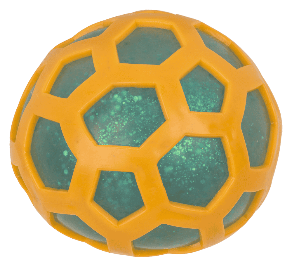 Squeeze-Ball im Gummi-Netz, Glitter,  ca. 12 cm,