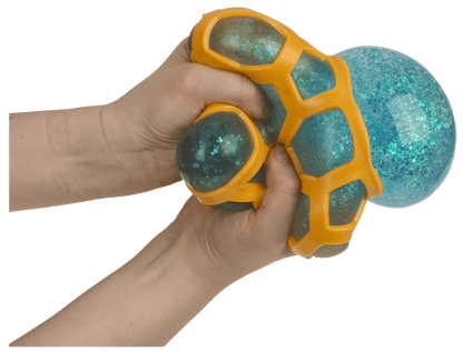 Squeeze-Ball im Gummi-Netz, Glitter,  ca. 12 cm,