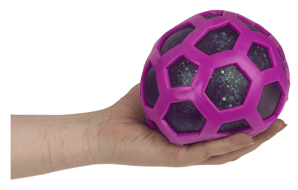 Squeeze-Ball im Gummi-Netz, Glitter,  ca. 12 cm,