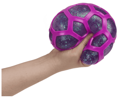 Squeeze-Ball im Gummi-Netz, Glitter,  ca. 12 cm,