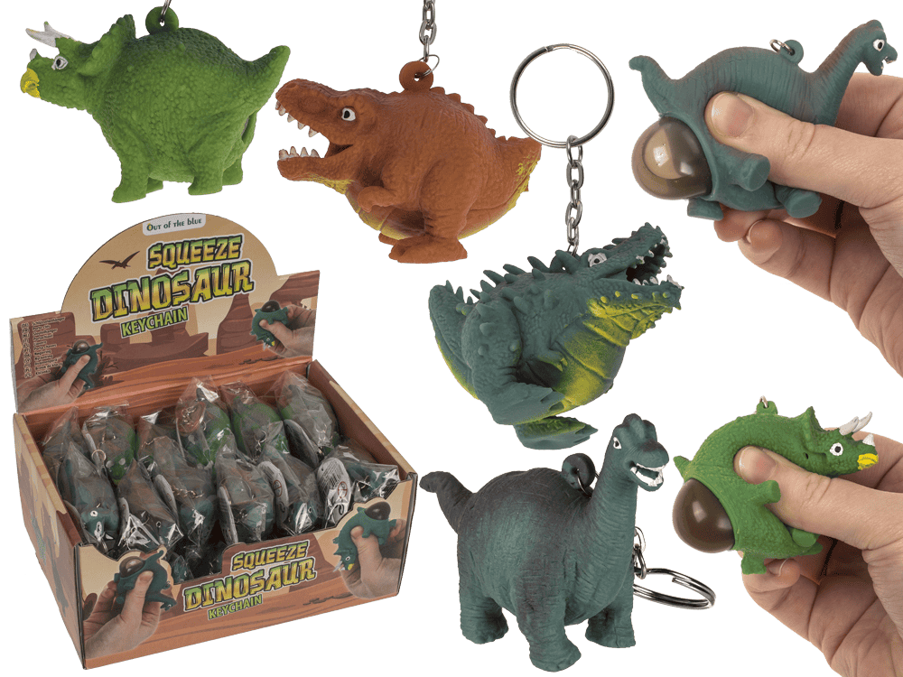 Metal keychain, Squeeze dinosaur,