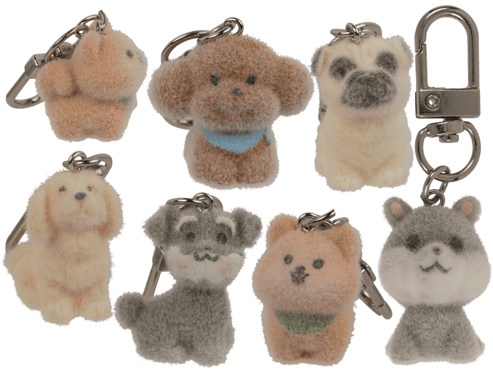 Keychain, flocked Dog, 3 cm,
